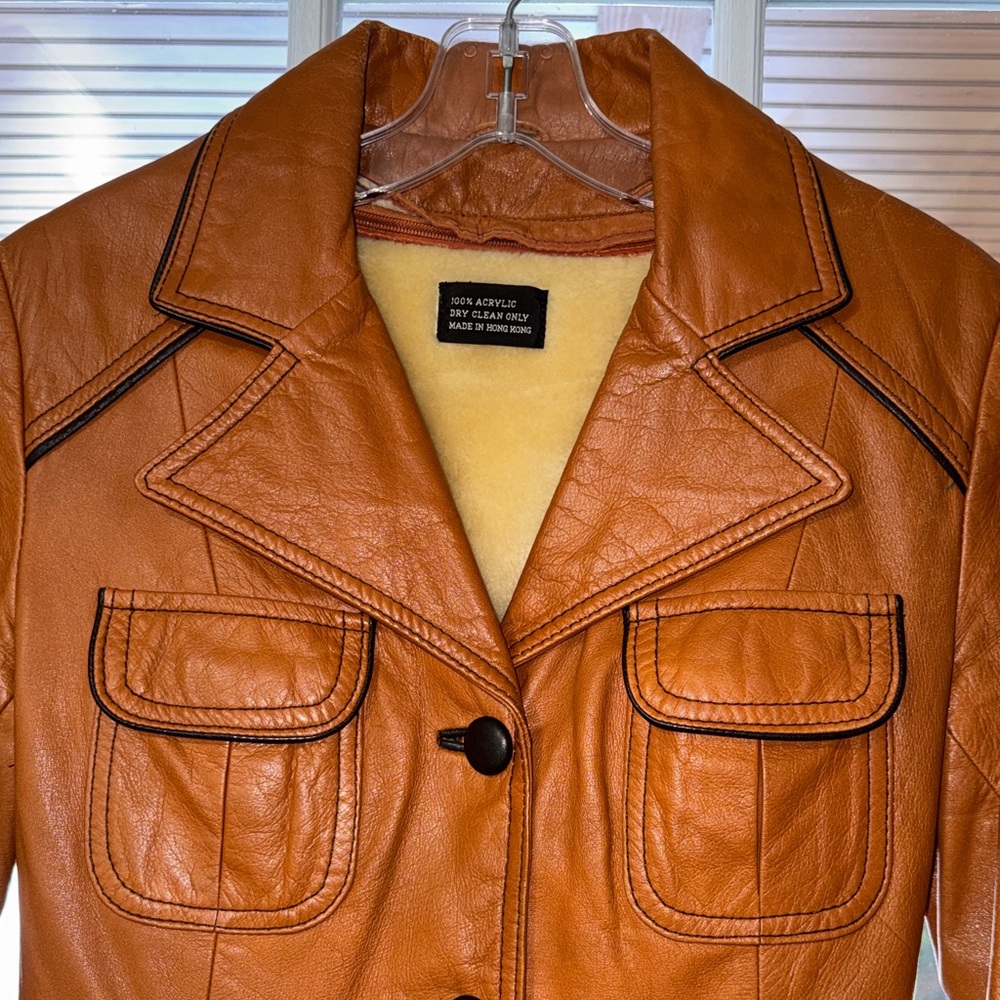 Vintage Brown Womens Leather Jacket with Belt & Removable Faux Fur Vest Small - Picture 3 of 16